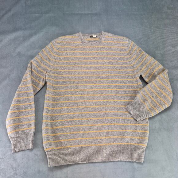 Express Women's Lambswool Sweater Gray With Yellow Stripes Size Large - Picture 1 of 7